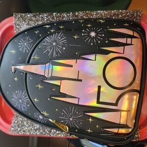 Disney Magic Kingdom 50th Anniversary Black Iridescent Gold Backpack